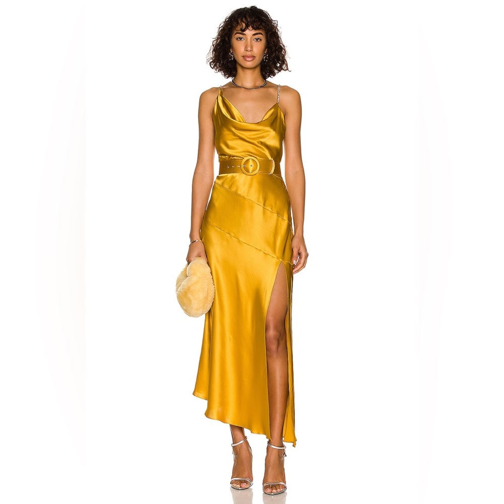 NICHOLAS Asymmetrical Silk Gold Dress